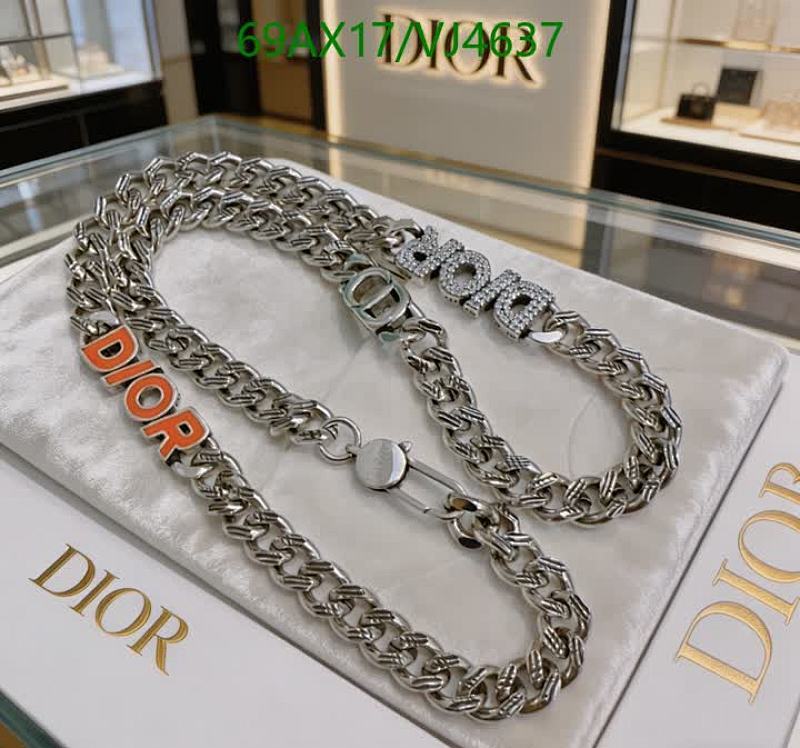 Dior Charm Link Chain Necklace - Elegant Silver-Tone with Logo Embellishments