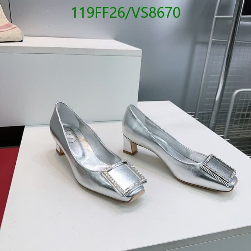 Roger Vivier Women's Silver Real Silk & Leather Square Buckle Heels