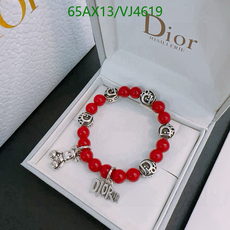 Dior Red Beaded Bracelet with Silver Teddy Bear & Logo Charm for Women
