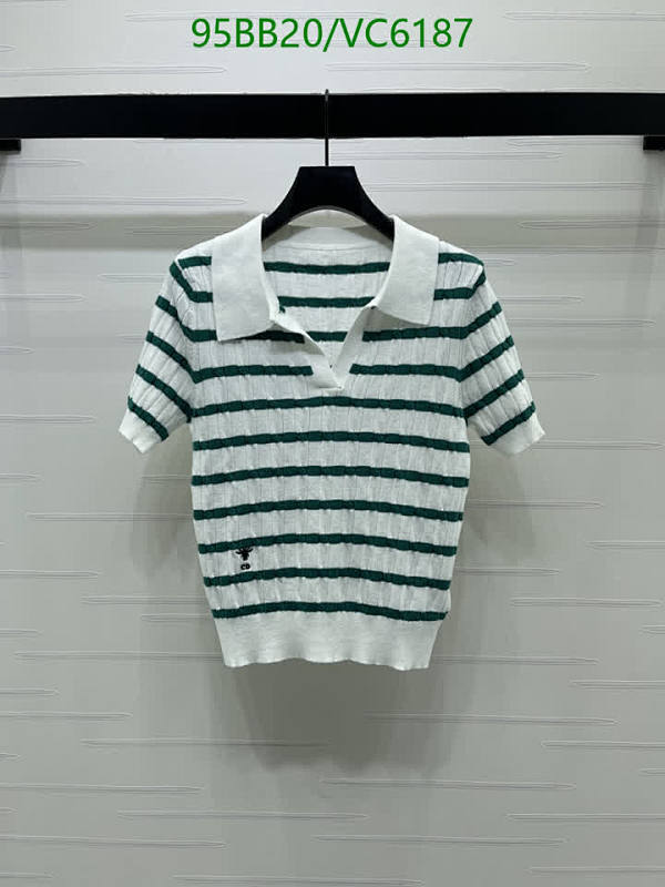 Dior Knitted Cotton Short Sleeve Polo Shirt for Women - Green & White Striped