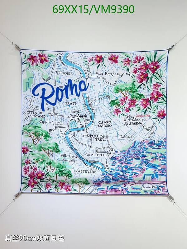 Dior Silk Scarf 90cm Roma Map Print Double-Sided