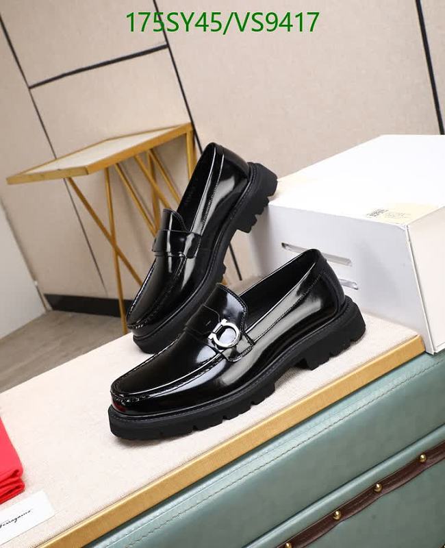Ferragamo Men's Black Patent Leather Loafers with Silver Buckle