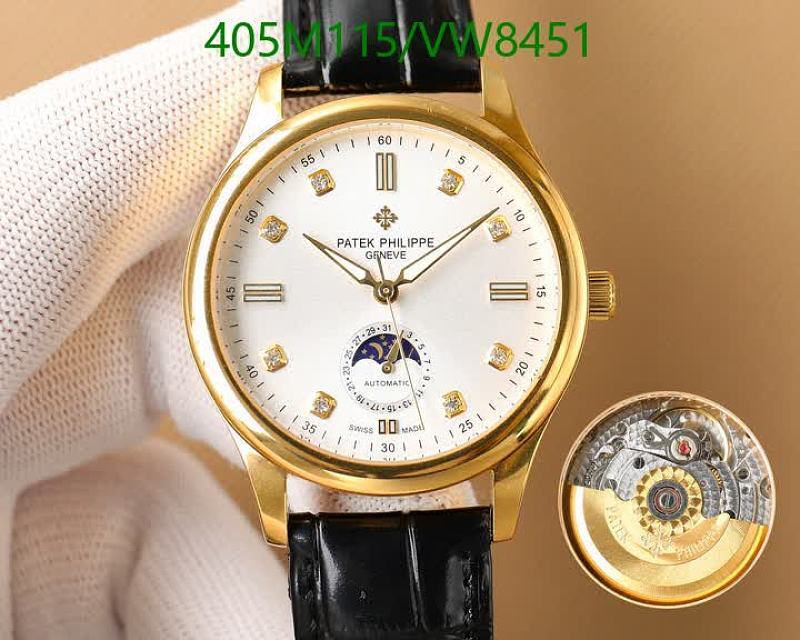 Patek Philippe Automatic Moon Phase Watch - Sapphire Crystal & Leather Strap