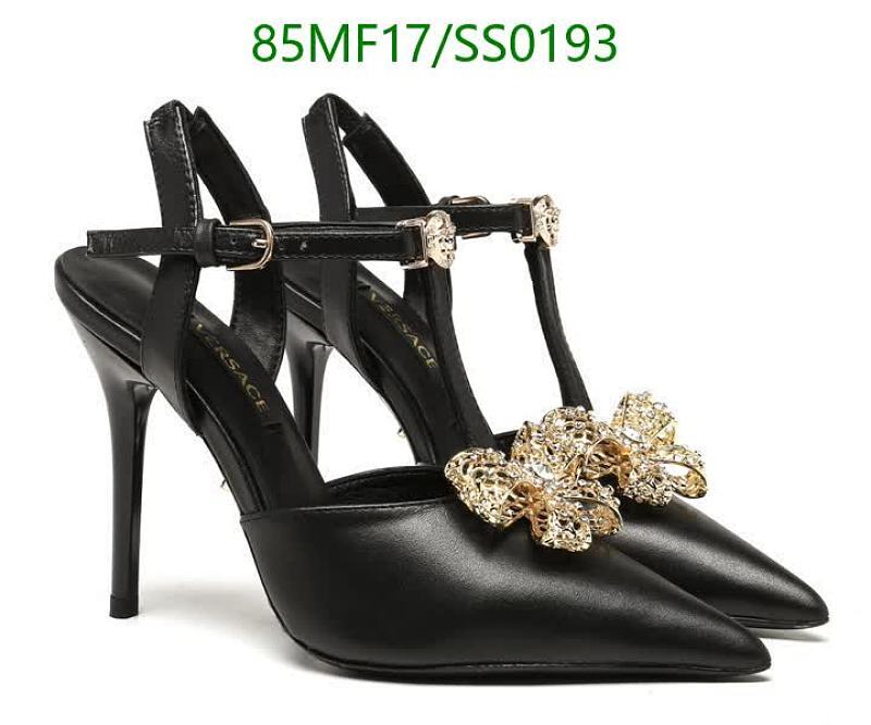 Versace Women's Black Leather T-Strap High Heel Shoes with Gold Embellishments