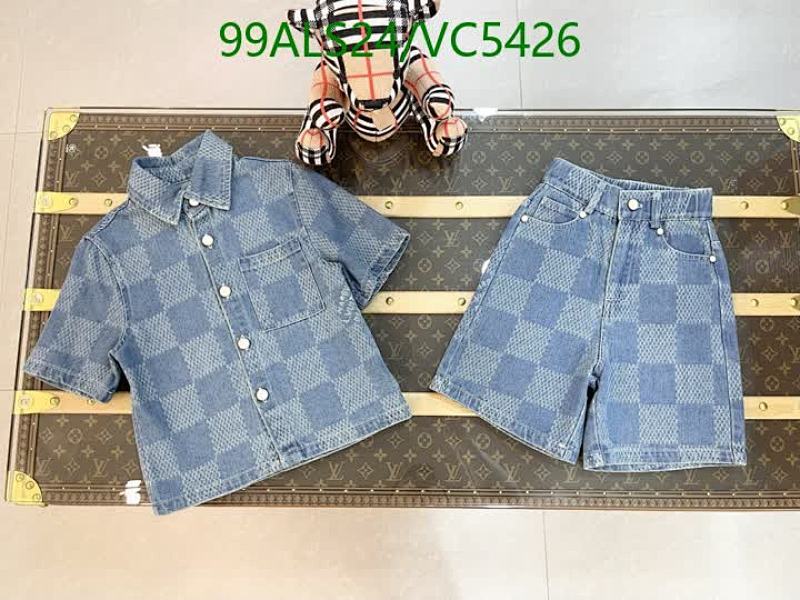 Louis Vuitton Kids' Denim Shirt & Shorts Set - Stylish Check Pattern Outfit