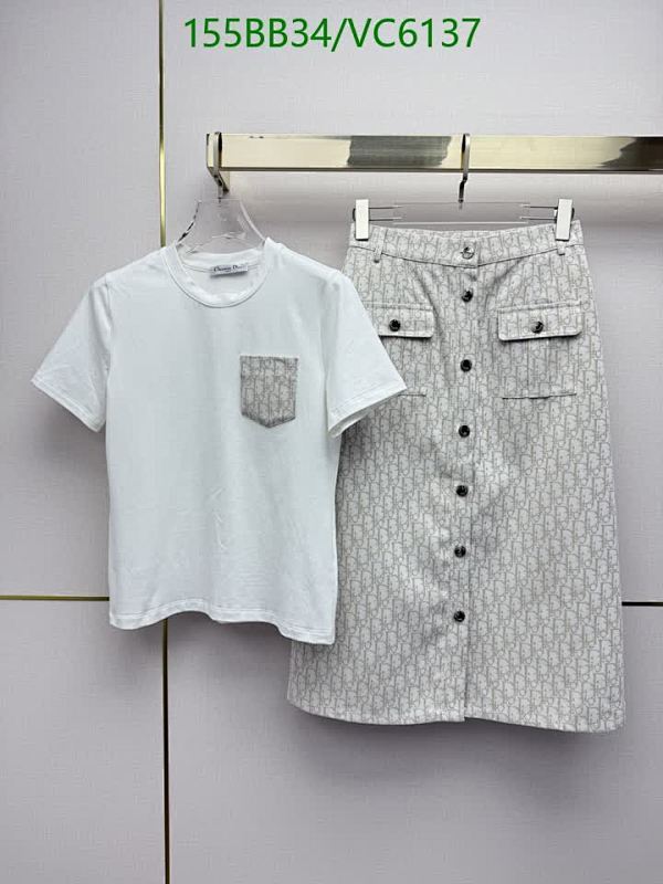 Diorr Women's Monogram Pocket T-Shirt & Skirt Set - Chic White & Gray Outfit