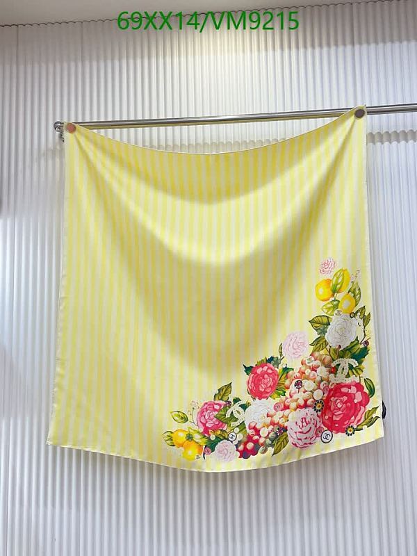 Chanel Yellow Striped Real Silk Scarf with Floral Embellishments