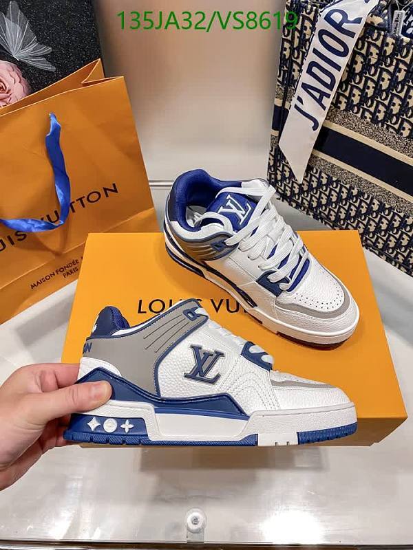 Louis Vuitton Women's White & Blue Cowhide Low-Top Sneakers - EU 35-45
