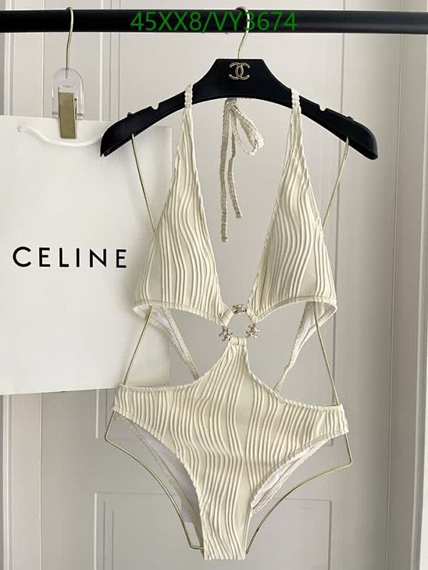 Celine Women's Elegant Halterneck Cut-Out One-Piece Swimsuit - White Textured Design