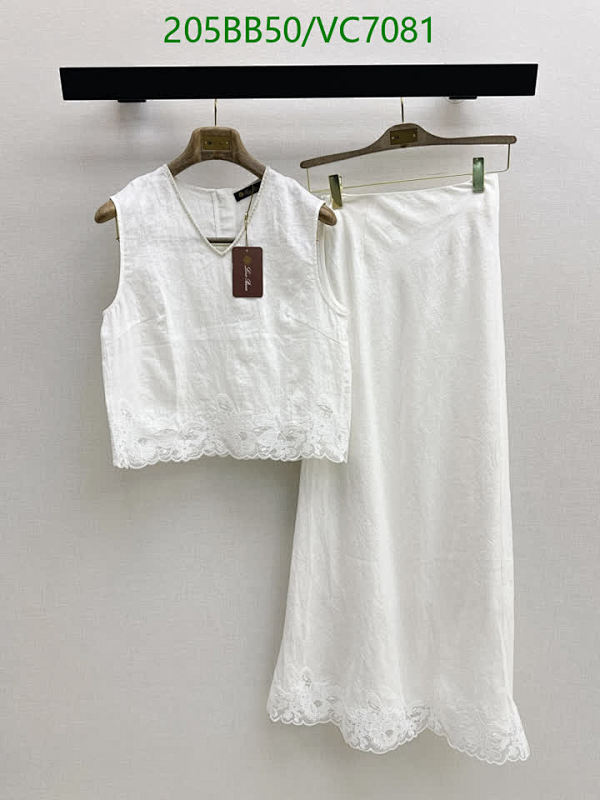 Loro Piana Women's Linen Top and Skirt Set - Elegant White Lace Trim Outfit