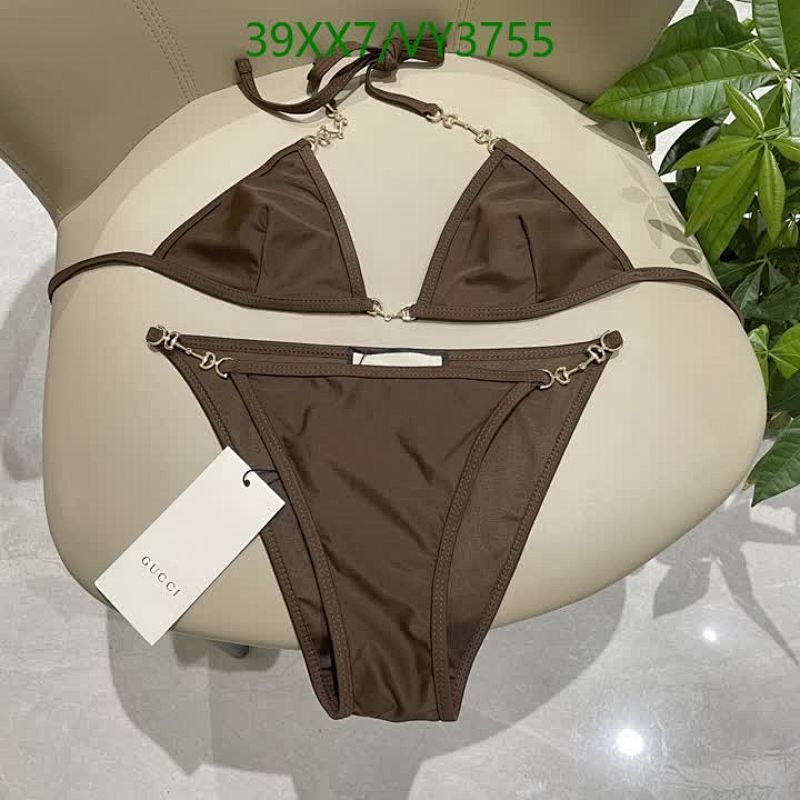 Gucci Women's Triangle Bikini Set with Horsebit Details - Brown Swimwear