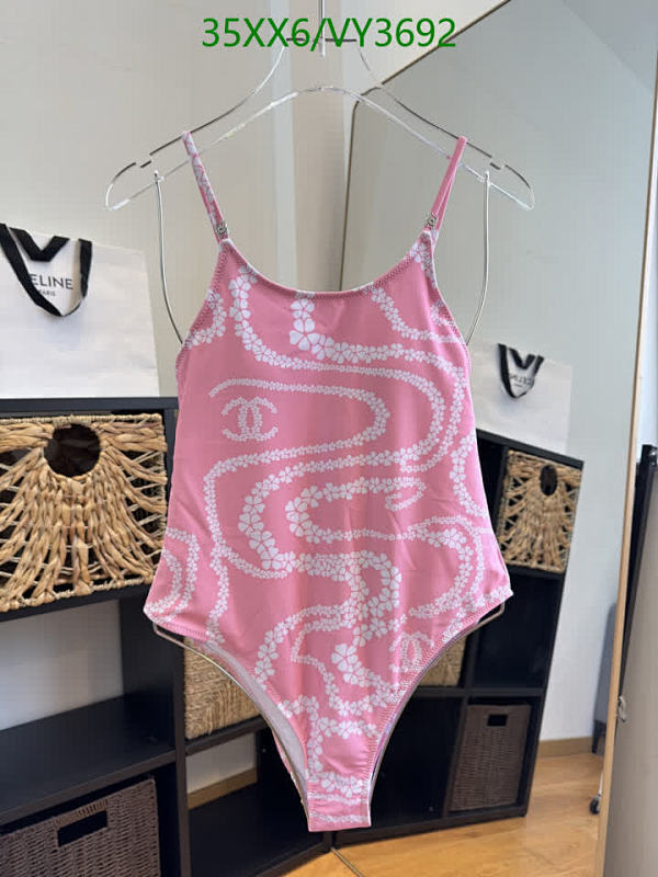 Chanel Floral Print One-Piece Swimsuit for Women - Pink Designer Bathing Suit