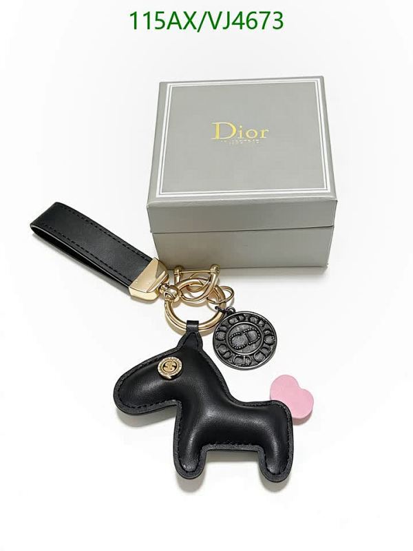 Dior Elegant Black Horse Leather Keychain with Signature CD Charm