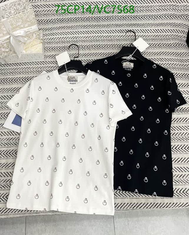 Hermes Cotton Crew Neck T-Shirt with All-Over Ring Print, Short Sleeve Tops