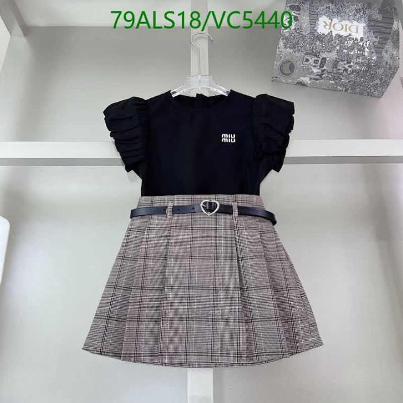 Miu Miu Kids' Black Ruffled Top & Plaid Pleated Skirt Set with Heart Belt