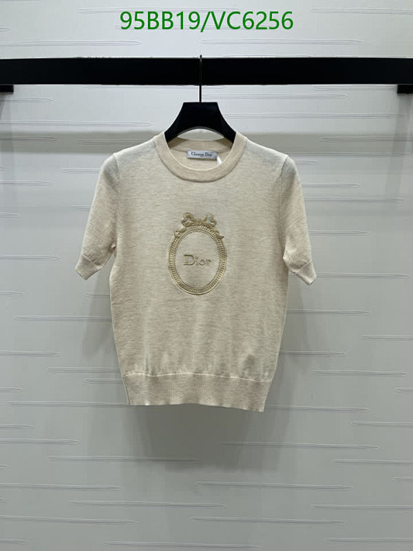 Dior Women's Embroidered Logo Knitted Cotton Short Sleeve Top