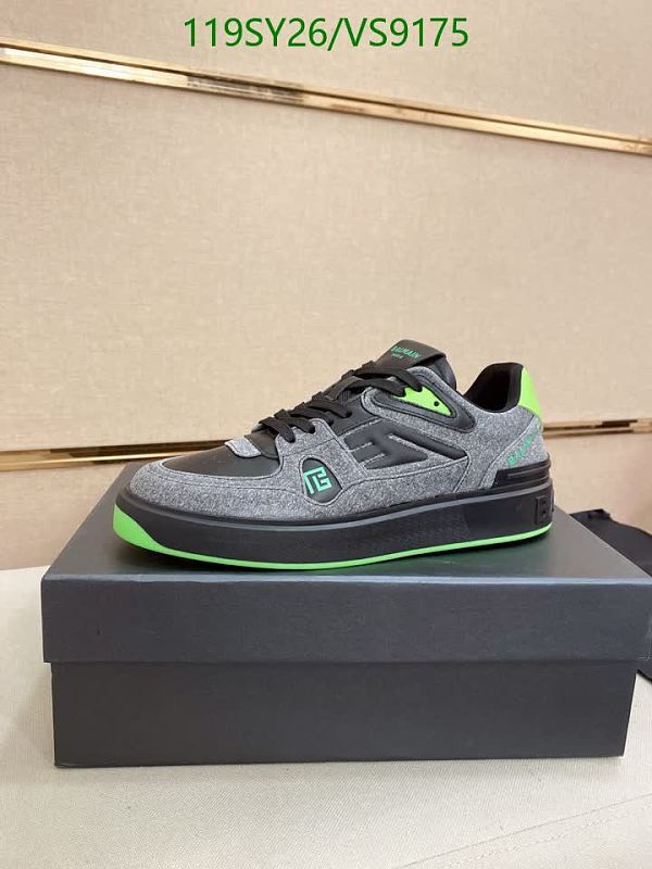 Balmain Men's Grey & Black Low-Top Sneakers with Neon Green Accents