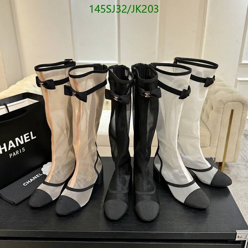 Chanel Women's Mesh & Leather Mid-Calf Boots with Signature Bow Detail