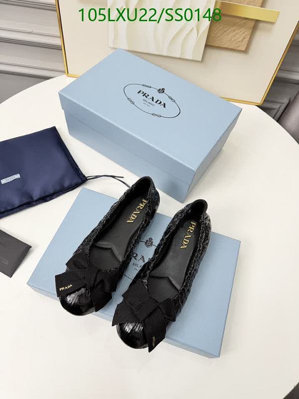 Prada Women's Black Patent Leather Ballerina Flats with Bow Detail