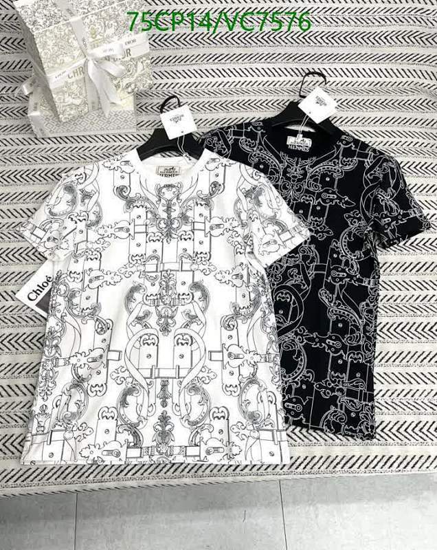 Hermes Cotton Crew Neck T-Shirt with Baroque & Lock Print for Men