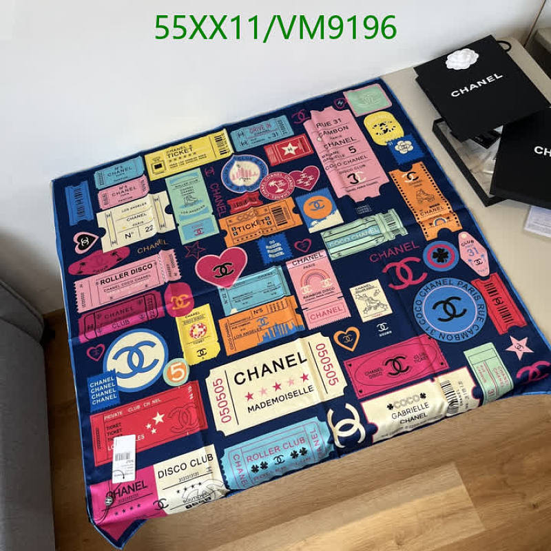 Chanel "Tickets & Hearts" Real Silk Scarf 90x90cm Navy Blue