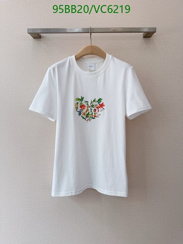 Dior Women's Cotton T-Shirt with Floral Heart Logo - Short Sleeve Crew Neck