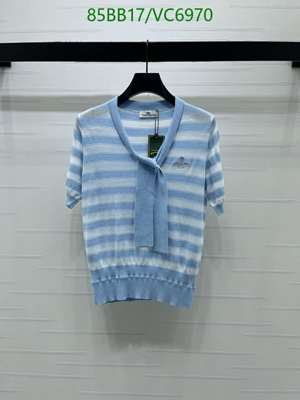 Vivienne Westwood Knitted Striped Tie-Neck Top - Elegant Short Sleeve Sweater