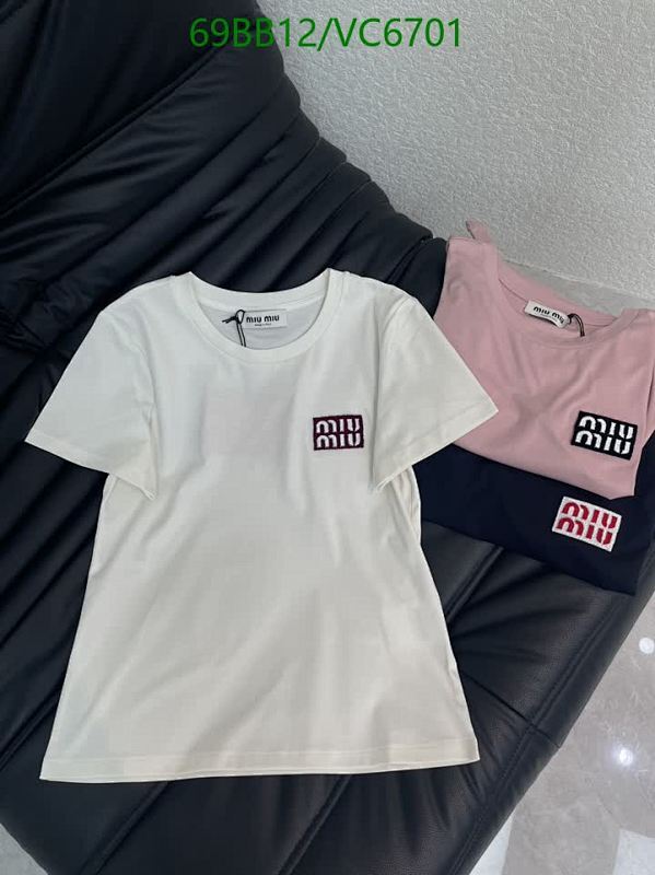 Miu Miu Cotton Crew Neck T-Shirt with Logo Patch - Comfortable & Stylish