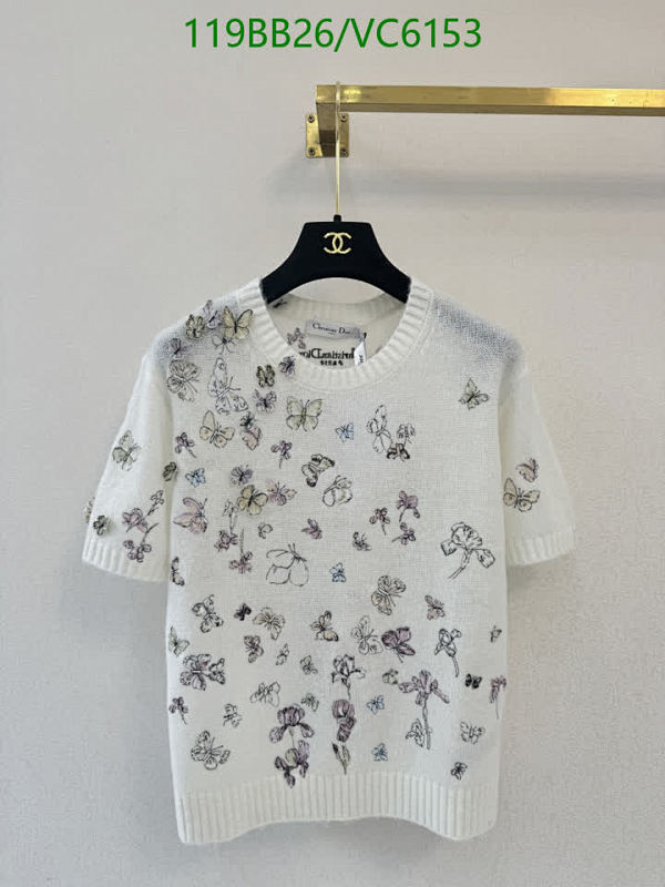 Dior Knitted Short Sleeve Top with Butterfly Embroidery - Elegant & Comfortable