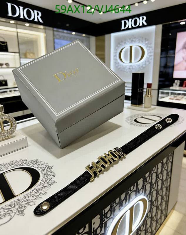 Dior J'Adior Black Leather Bracelet with Gold-Tone Lettering for Women