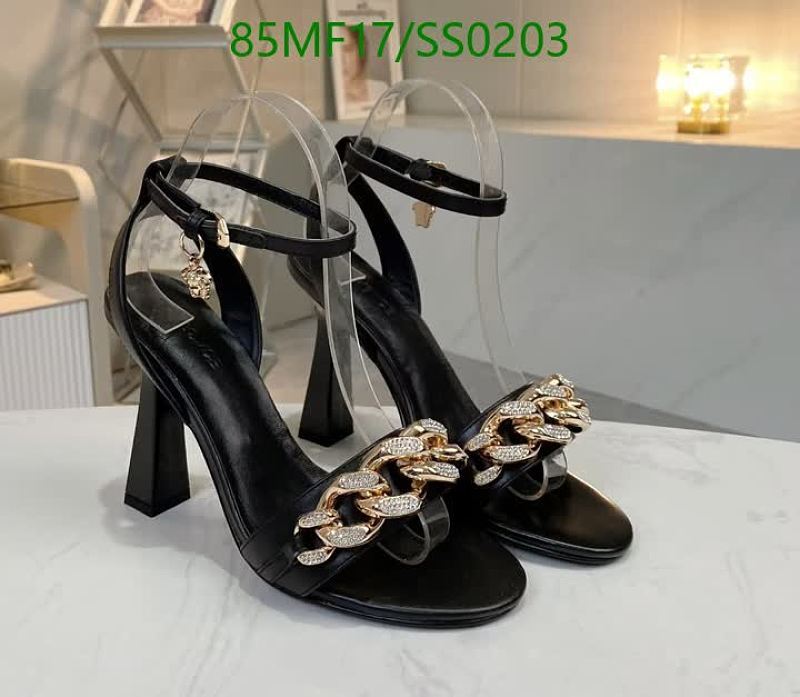 Versace Women's Black Leather Chain Detail Heeled Sandals