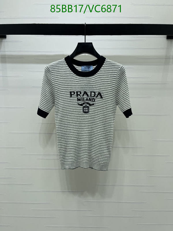 Prada Milano Striped Knitted Wool T-Shirt - Short Sleeve Crew Neck Top for Women