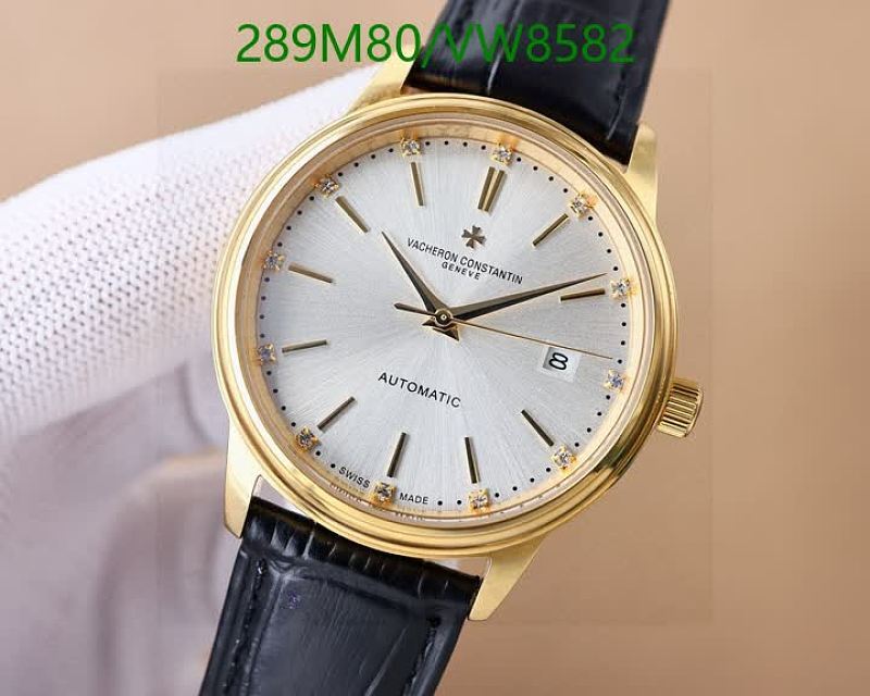 Vacheron Constantin Automatic Watch - Mirror Quality Gold Tone & Black Leather