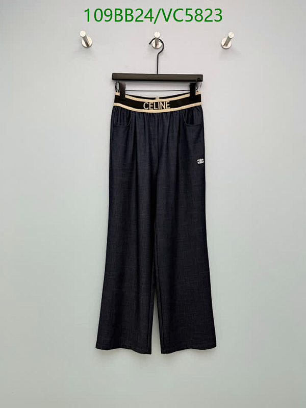 Celine Wide-Leg Denim Track Pants with Elastic Waistband for Women