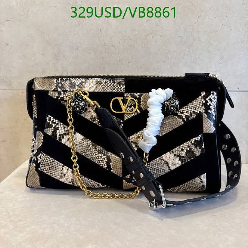 Valentino "V" Logo Snakeskin & Suede Crossbody Bag (33cm)