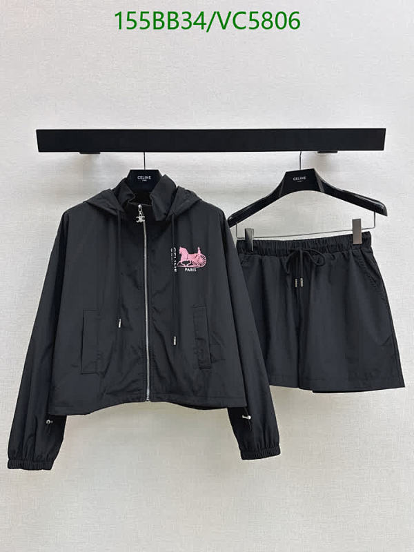Celine Women's Black Windbreaker & Shorts Set - Stylish Polyester Outfit