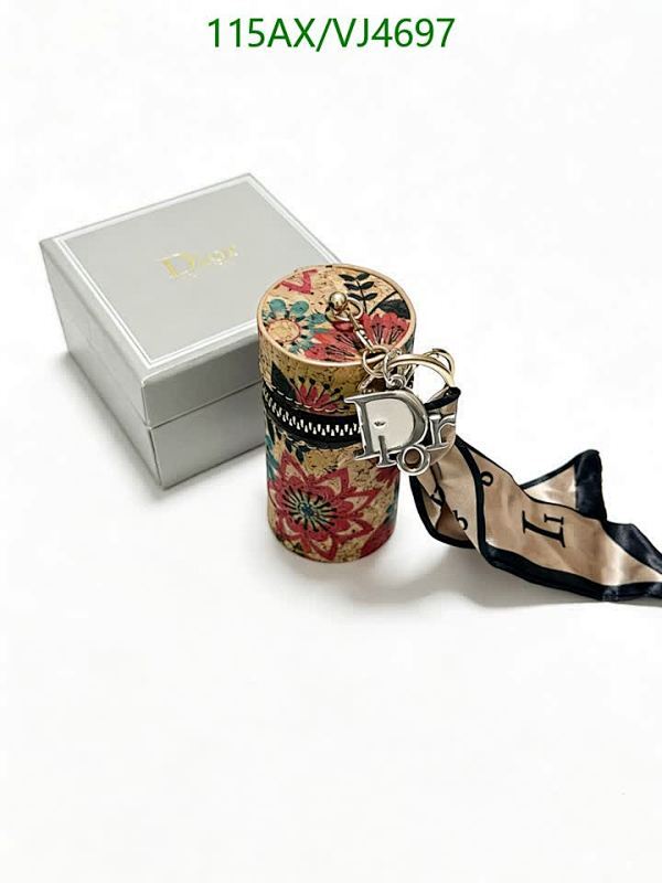 Dior Charm Keychain with Floral Cork Design and Signature Ribbon