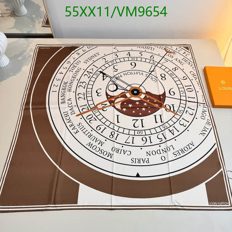 Louis Vuitton 90x90CM Mulberry Silk Scarf - World Time Zone Clock Design