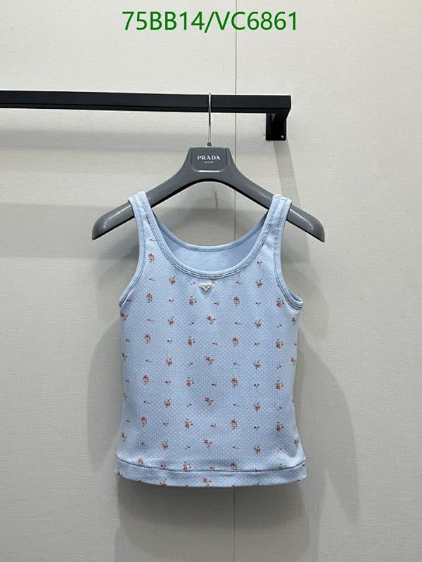 Prada Women's Floral Print Knit Cotton Tank Top - VC6861 Light Blue