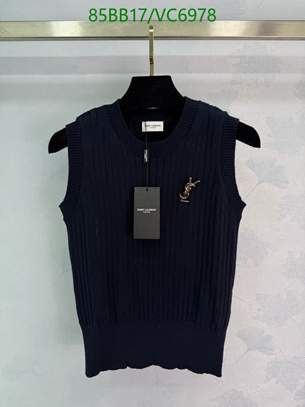 Yves Saint Laurent Ribbed Knit Sleeveless Top with YSL Logo Pin