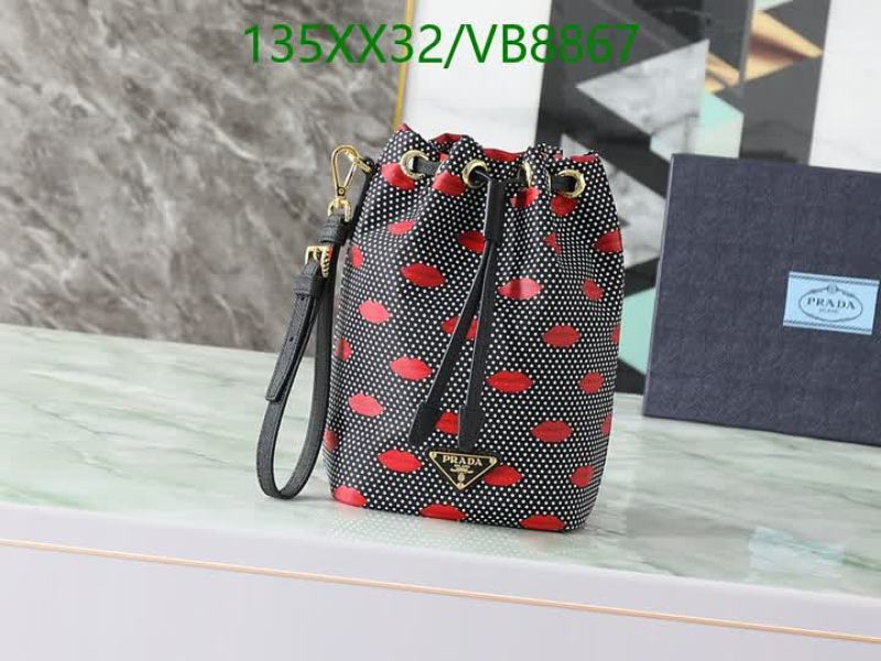 Prada Canvas & Leather Drawstring Bucket Bag with Lip Print