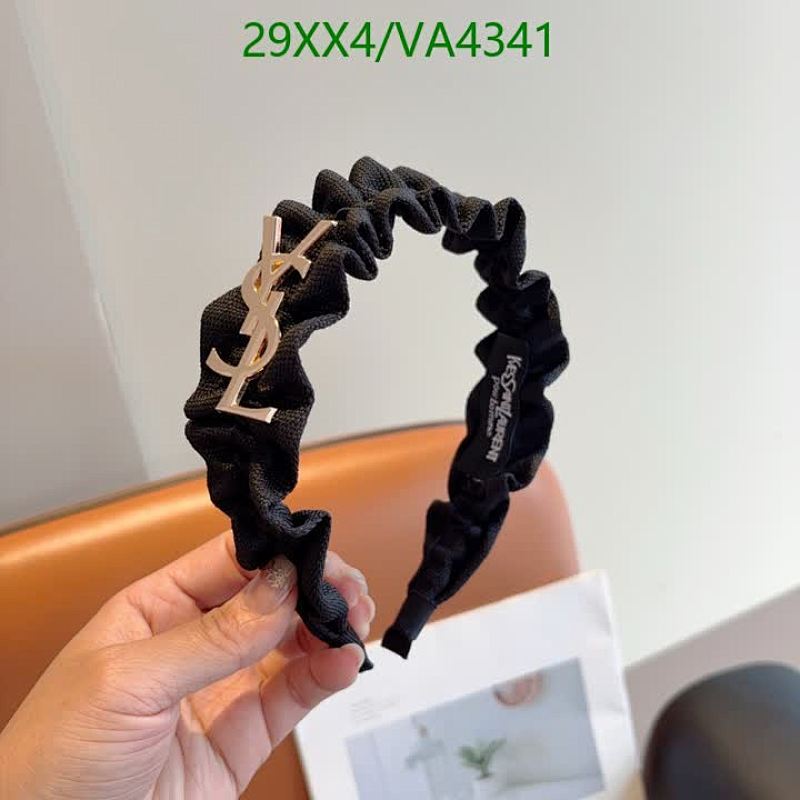 Yves Saint Laurent Black Ruched Headband with Gold YSL Logo Accent