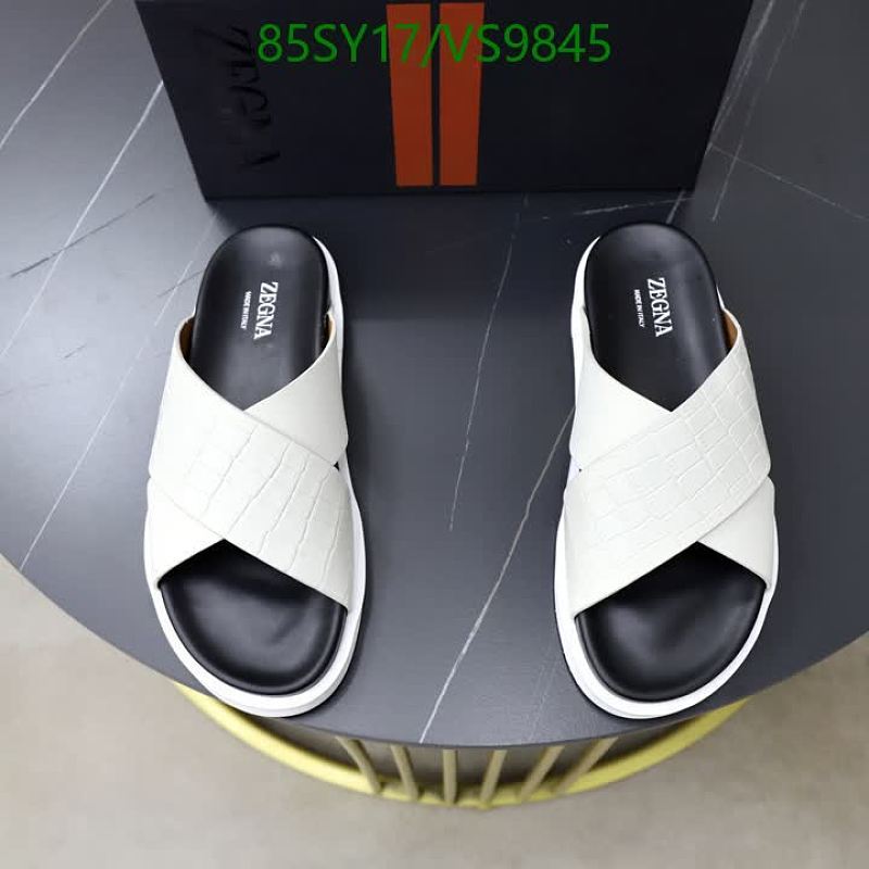 Zegna Men's White Embossed Leather Slide Sandals - EU 38-46