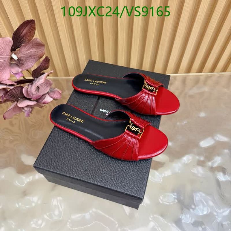 Yves Saint Laurent Women's Red Leather Slide Sandals