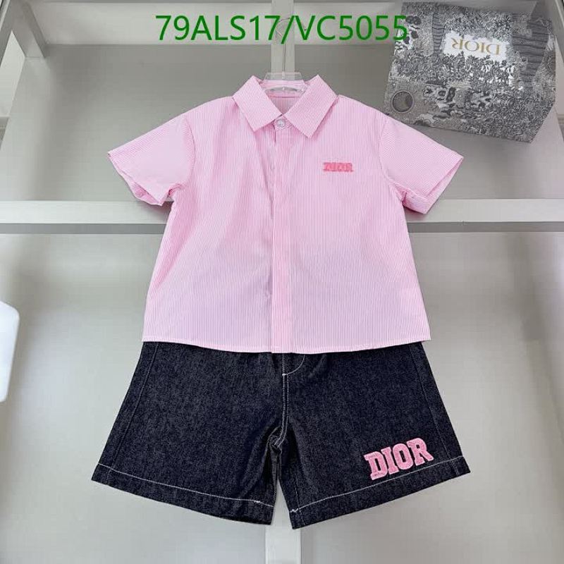 Dior Kids' Pink Striped Shirt & Denim Shorts Set - Stylish Two-Piece Outfit