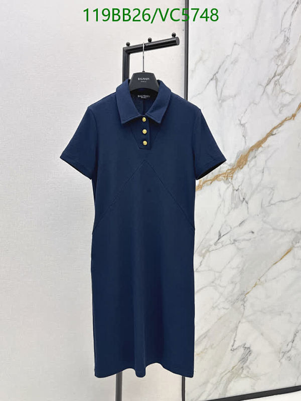 Balmain Women's Navy Polo Dress with Gold Buttons - Short Sleeve Midi