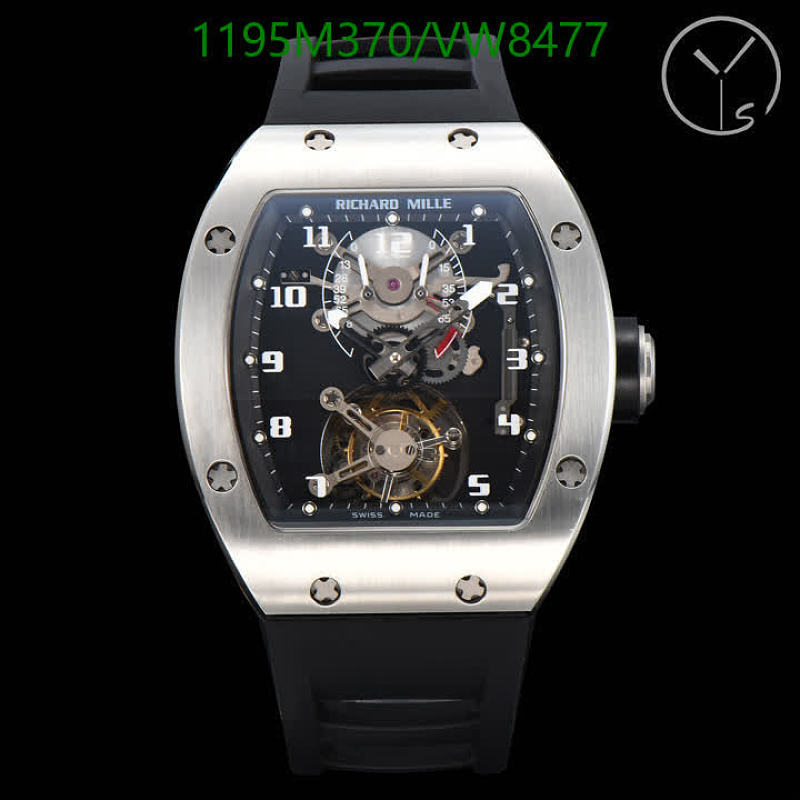 Richard Mille Men's Sapphire Glass Tourbillon Watch with Black Leather Strap