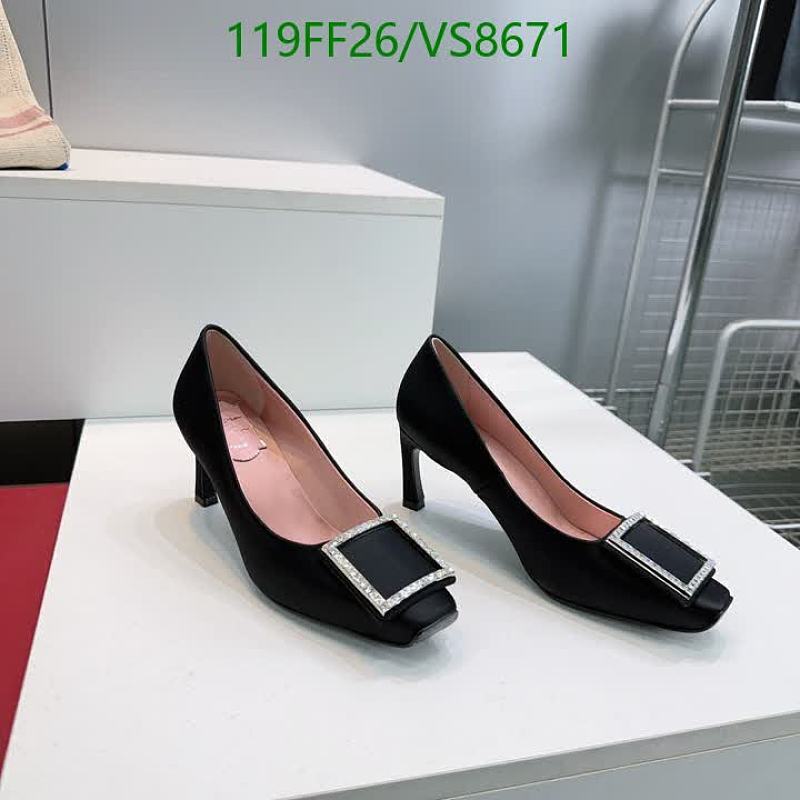 Roger Vivier Women's Black Silk & Sheepskin Pumps with Crystal Buckle