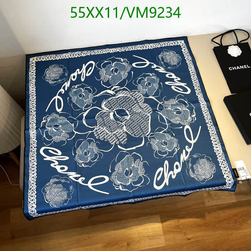 Chanel Silk Scarf 90x90cm Blue Camellia Print Designer Neckerchief