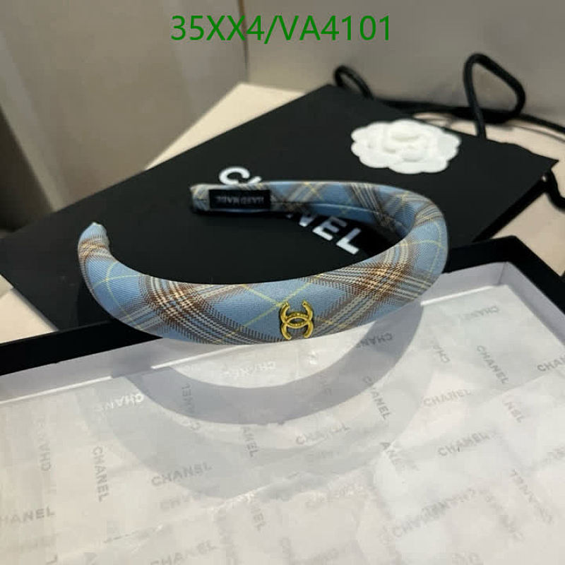Chanel Plaid Headband - Stylish Blue Check Design with CC Logo